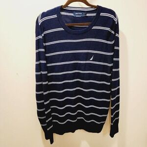 Men's NAUTICA Luxury Performance Navy Stripe Crew Neck Sweater Size XL